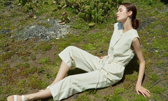 Sleeveless Linen Jumpsuit for Women with Drawstring Waist and Wide-Leg Fit – Breezy Summer Essential