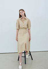 Crisp Linen Button-Up Shirt with Half Sleeves and Tailored Fit for Effortless Sophistication