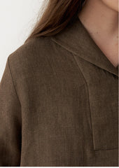 Women's Long Sleeve Linen Blouse – Relaxed Pullover Top with Wide Collar and Natural Drape