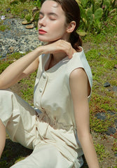 Sleeveless Linen Jumpsuit for Women with Drawstring Waist and Wide-Leg Fit – Breezy Summer Essential