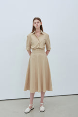 Crisp Linen Button-Up Shirt with Half Sleeves and Tailored Fit for Effortless Sophistication