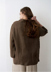 Women's Long Sleeve Linen Blouse – Relaxed Pullover Top with Wide Collar and Natural Drape