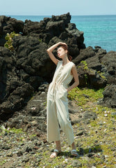 Sleeveless Linen Jumpsuit for Women with Drawstring Waist and Wide-Leg Fit – Breezy Summer Essential