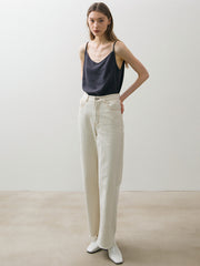 Breathable Linen Camisole Top with V-Neckline and Adjustable Straps for Effortless Summer Wear