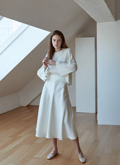 Elegant A-Line Silk Skirt with Fluid Drape and High Waistband for Effortless Day-to-Night Style