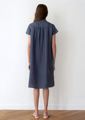 Women's Short Sleeve Linen Dress – Lightweight Mid-Length Shirt Dress with Button Placket