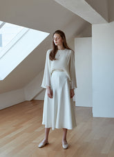 Elegant A-Line Silk Skirt with Fluid Drape and High Waistband for Effortless Day-to-Night Style