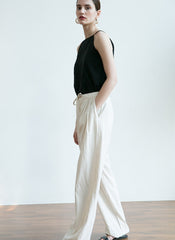 Relaxed Fit Linen Pants With Adjustable Drawstring Hem and Pleated Waist for Versatile Styling
