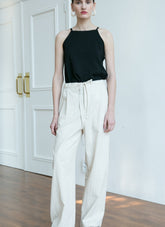 Relaxed Fit Linen Pants With Adjustable Drawstring Hem and Pleated Waist for Versatile Styling