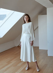 Elegant A-Line Silk Skirt with Fluid Drape and High Waistband for Effortless Day-to-Night Style