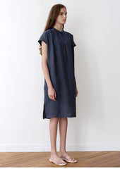 Women's Short Sleeve Linen Dress – Lightweight Mid-Length Shirt Dress with Button Placket