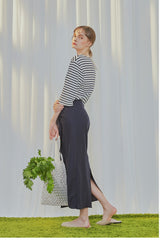 High-Waisted Linen Wrap Skirt With Front Tie Detail And Back Slit For Effortless Movement