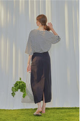 High-Waisted Linen Wrap Skirt With Front Tie Detail And Back Slit For Effortless Movement
