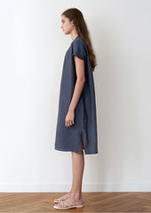 Women's Short Sleeve Linen Dress – Lightweight Mid-Length Shirt Dress with Button Placket