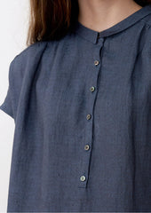 Women's Short Sleeve Linen Dress – Lightweight Mid-Length Shirt Dress with Button Placket