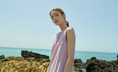 Sleeveless Pleated Hem Linen Dress for Women with Breezy Silhouette and Elegant Back V-Cut