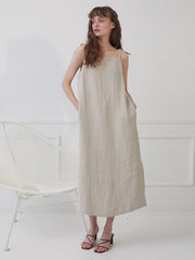 Relaxed-Fit Linen Shirt Dress With Side Tie And Curved Hemline