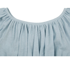 Puff Sleeve Shirred Linen Blouse with Stretch Waist and Ruffle Hem for Flattering Fit