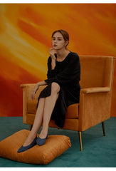 Women's Linen Button-Down Midi Dress with Long Sleeves and Waist Tie for Timeless Style