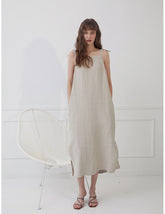 Relaxed-Fit Linen Shirt Dress With Side Tie And Curved Hemline