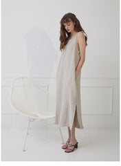 Relaxed-Fit Linen Shirt Dress With Side Tie And Curved Hemline
