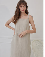 Relaxed-Fit Linen Shirt Dress With Side Tie And Curved Hemline