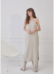 Relaxed-Fit Linen Shirt Dress With Side Tie And Curved Hemline