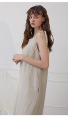 Relaxed-Fit Linen Shirt Dress With Side Tie And Curved Hemline