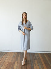 Linen Midi Dress with Ruffle Details and Puff Sleeves – Soft Flowy Women's Summer Dress