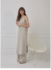 Relaxed-Fit Linen Shirt Dress With Side Tie And Curved Hemline
