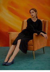 Women's Linen Button-Down Midi Dress with Long Sleeves and Waist Tie for Timeless Style