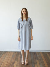 Linen Midi Dress with Ruffle Details and Puff Sleeves – Soft Flowy Women's Summer Dress