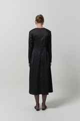 Elegant Long-Sleeve A-Line Silk Midi Dress for Women with Smooth Satin Texture and Flowy Drape