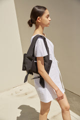 Asymmetrical Off-Shoulder Linen Mini Dress with Side Tie and Soft Draped Silhouette