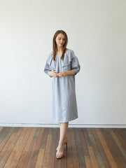 Linen Midi Dress with Ruffle Details and Puff Sleeves – Soft Flowy Women's Summer Dress