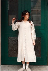 Vestido camisero midi con volantes de algodón y lino de Christy