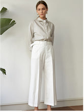 High-Waisted Wide-Leg Linen Pants with Belted Waistband and Tailored Pleats for Women