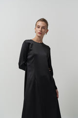 Elegant Long-Sleeve A-Line Silk Midi Dress for Women with Smooth Satin Texture and Flowy Drape