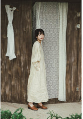 Vestido de manga larga de lino y algodón Laura