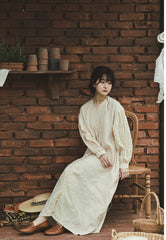 Vestido de manga larga de lino y algodón Laura