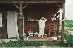 Vestido de manga larga de lino y algodón Laura