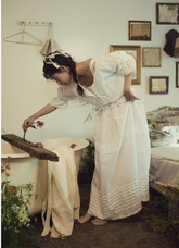 Falda larga plisada de lino y algodón Nina