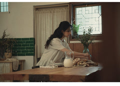 Vestido largo Claire de lino y algodón con mangas abullonadas