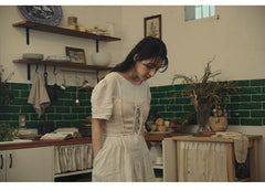 Vestido largo Claire de lino y algodón con mangas abullonadas