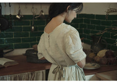 Vestido largo Claire de lino y algodón con mangas abullonadas