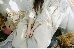 Vestido largo Elaine de lino y algodón con volantes