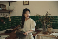 Vestido largo Claire de lino y algodón con mangas abullonadas