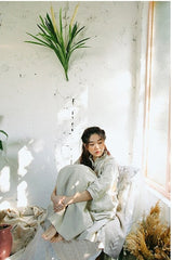 Vestido largo Elaine de lino y algodón con volantes