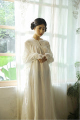 Vestido largo vintage de lino y algodón Tracy