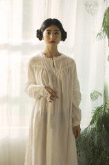 Vestido largo vintage de lino y algodón Tracy